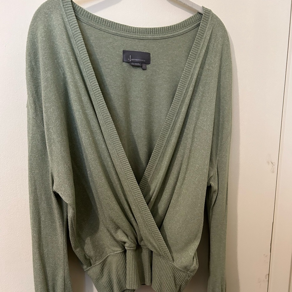 Sage Green Anthropologie wrap sweater